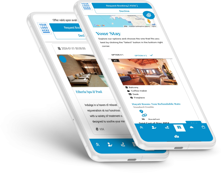 ETHERIA mobile-friendly mockup. Hotels send e-Proposals with accommodation,services & more..