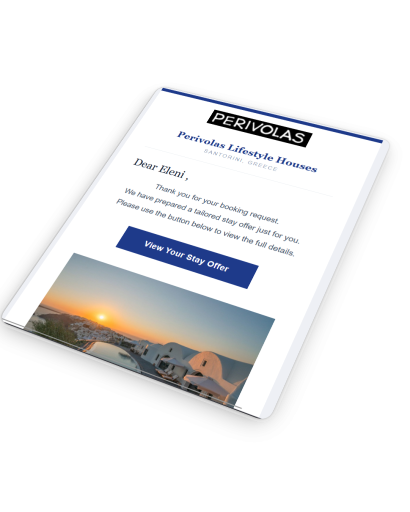 Email Template auto,atically created with the hotel proposal in ETHERIA for sharing