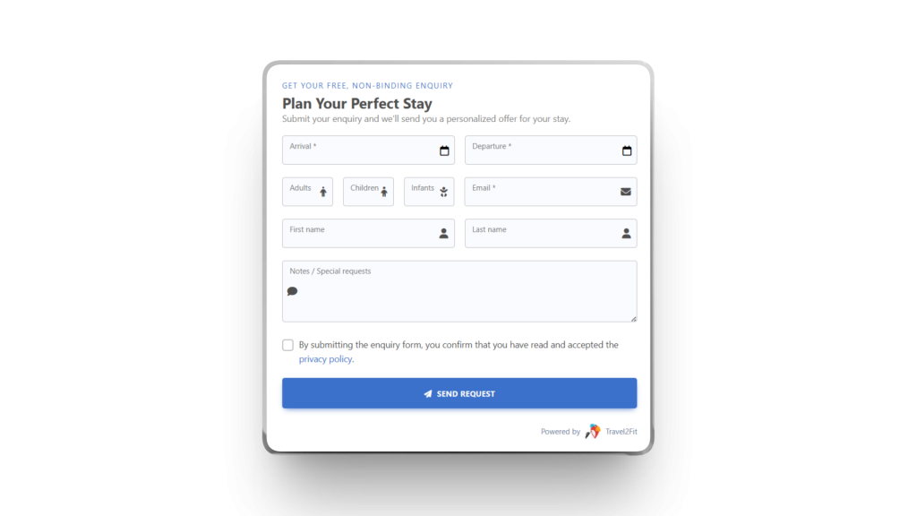 ETHERIA AI widget Hotel form for Guest Enquiries